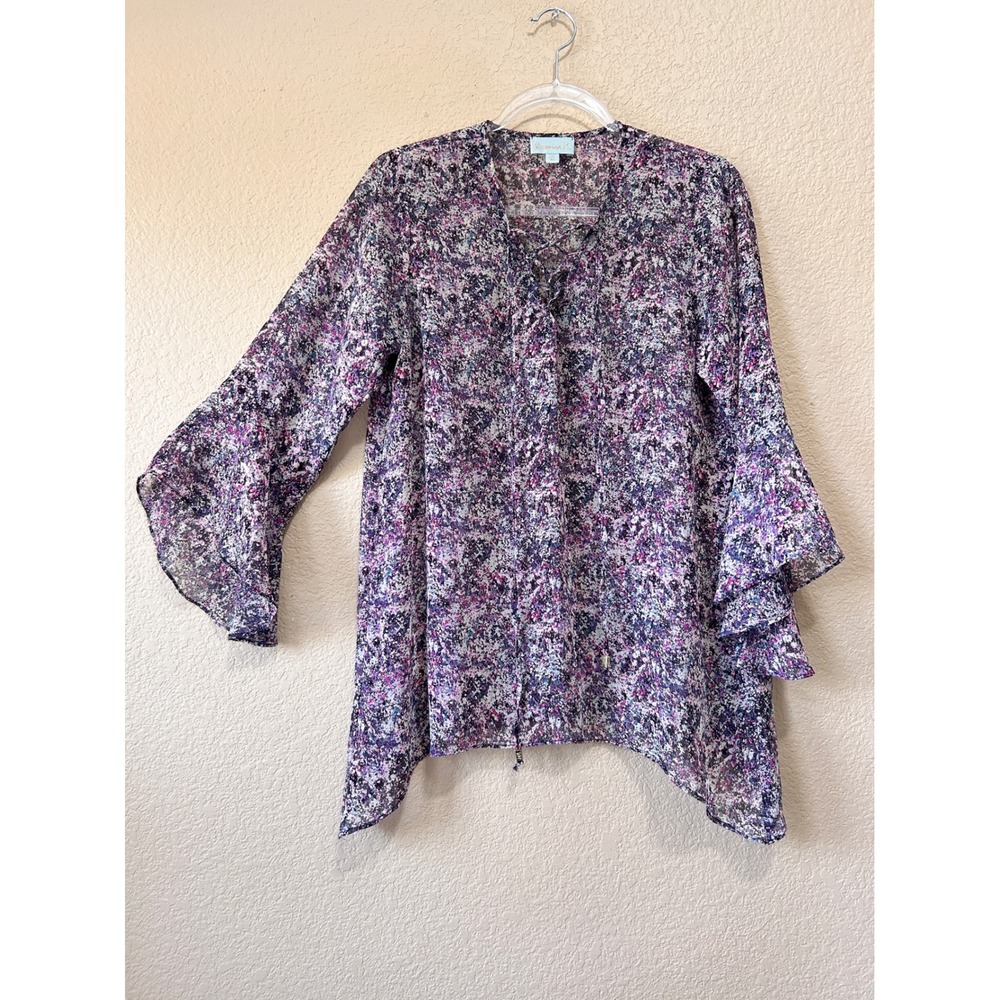Veronica M Medium Ruffle Bell Sleeve Tunic Purple Boho‎ Top Corset Lacing